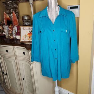 JM Collection turquiose faux suede shirt Jacket women's size XL